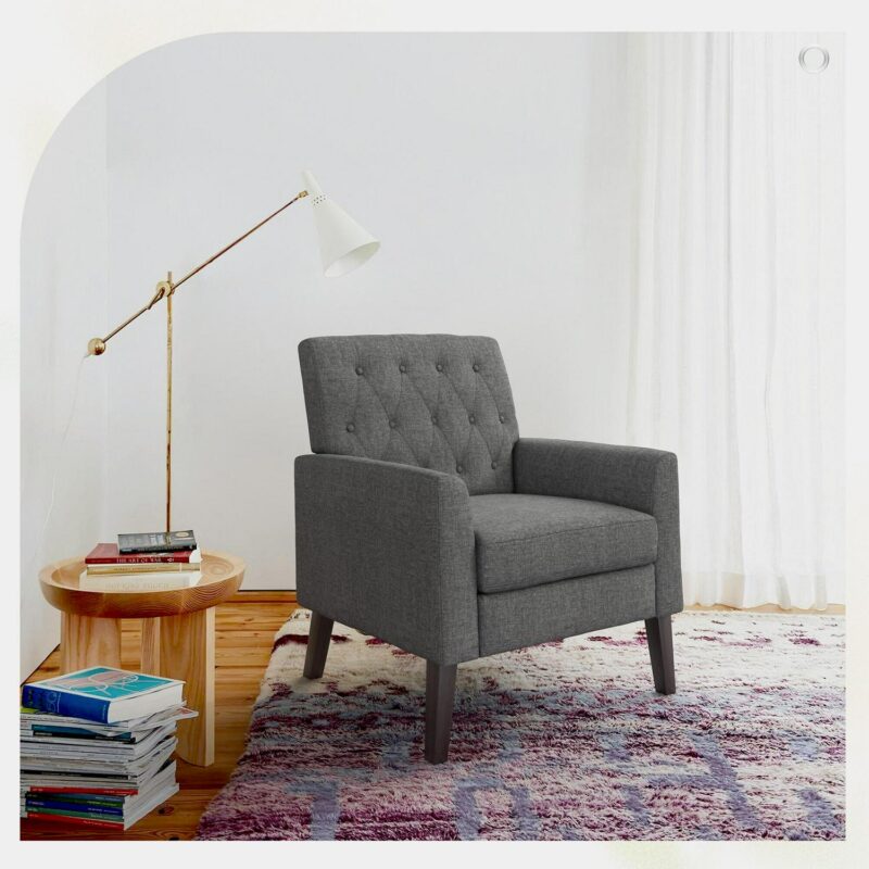 LUE BONA Modern Dark Gray Linen Accent Chair - Image 8