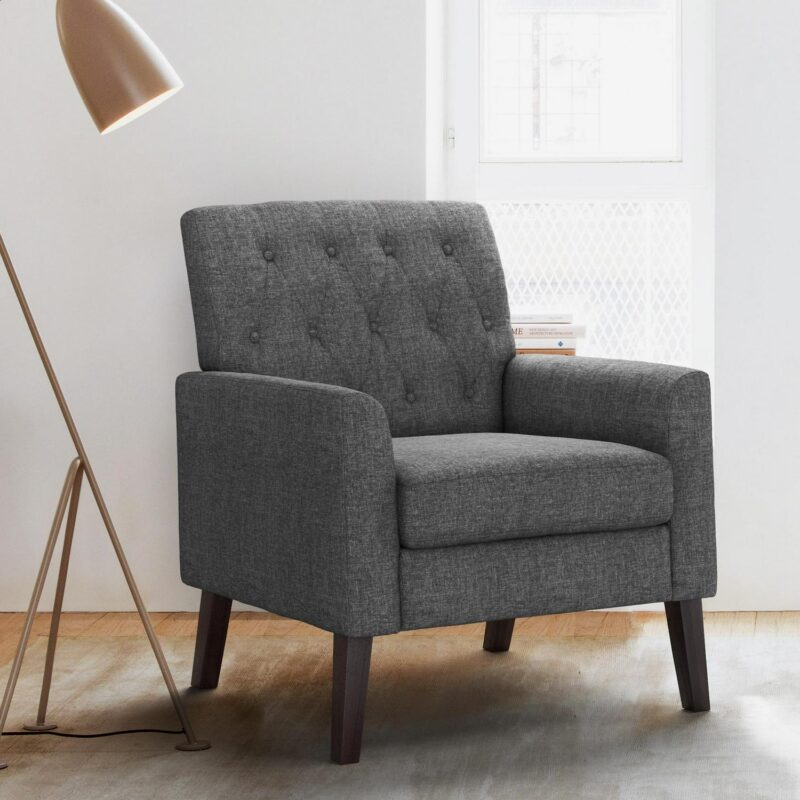 LUE BONA Modern Dark Gray Linen Accent Chair - Image 9