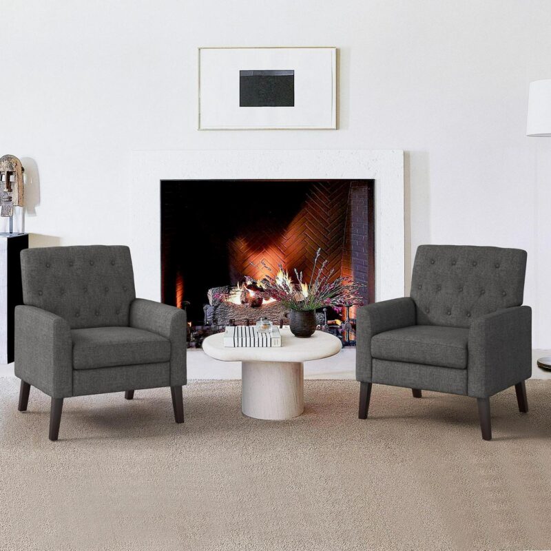 LUE BONA Modern Dark Gray Linen Accent Chair