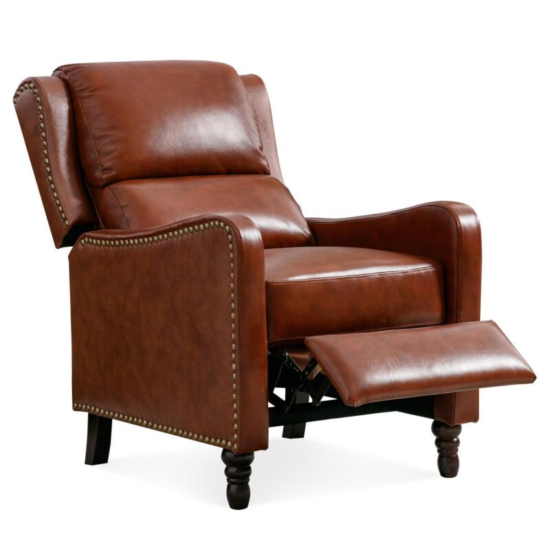 LUE BONA Reddish Brown Leather Upholstered Tufted Recliner - Image 4
