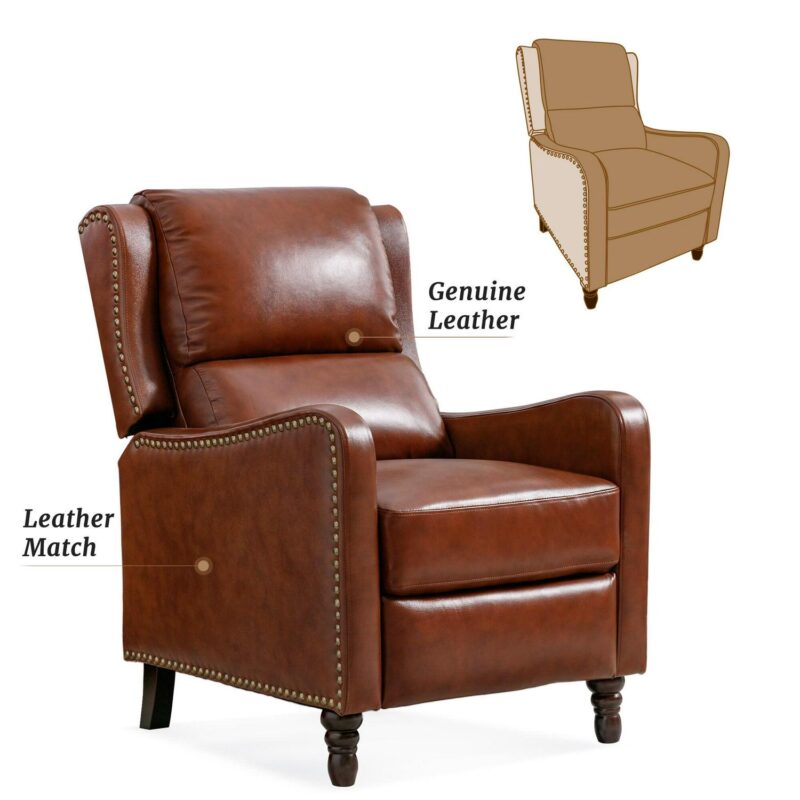 LUE BONA Reddish Brown Leather Upholstered Tufted Recliner - Image 7