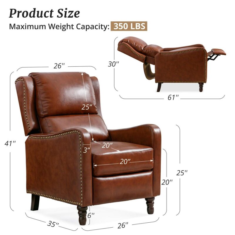 LUE BONA Reddish Brown Leather Upholstered Tufted Recliner - Image 5
