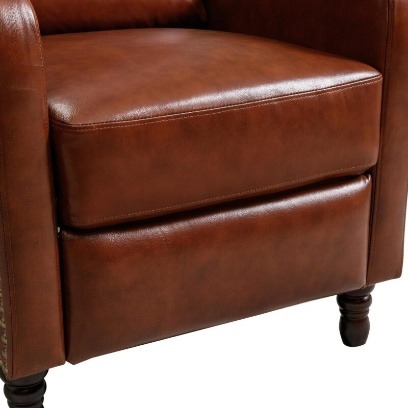 LUE BONA Reddish Brown Leather Upholstered Tufted Recliner - Image 9