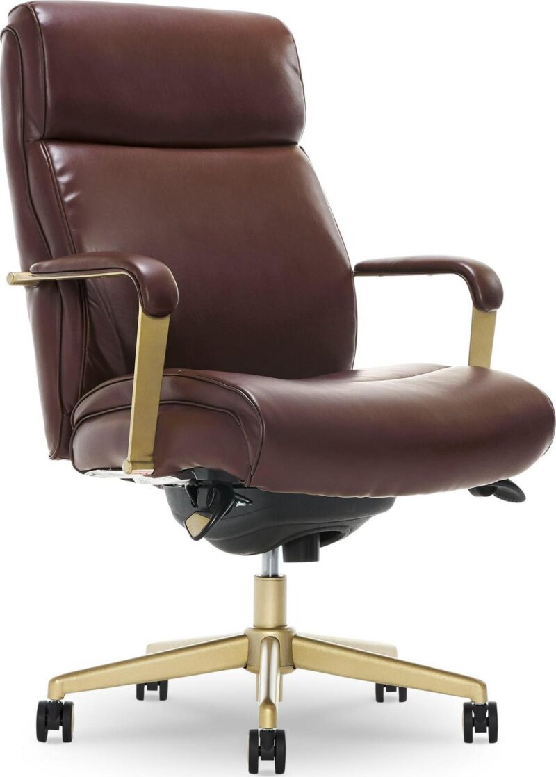 La-Z-Boy Melrose Brown Bonded Leather Contemporary Ergonomic Adjustable Height Swivel Faux Leather Executive Chair