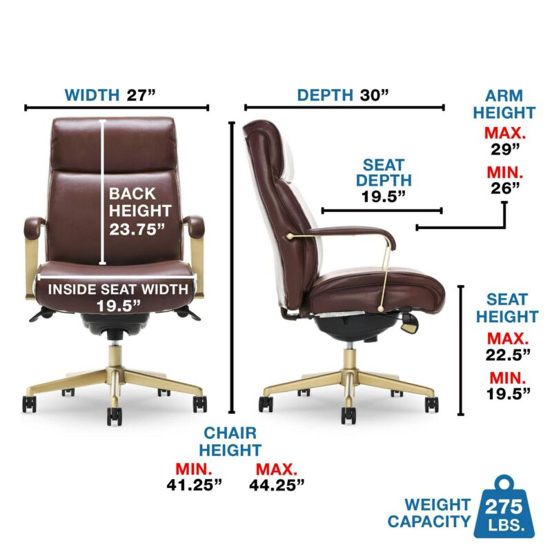 La-Z-Boy Melrose Brown Bonded Leather Contemporary Ergonomic Adjustable Height Swivel Faux Leather Executive Chair - Image 3