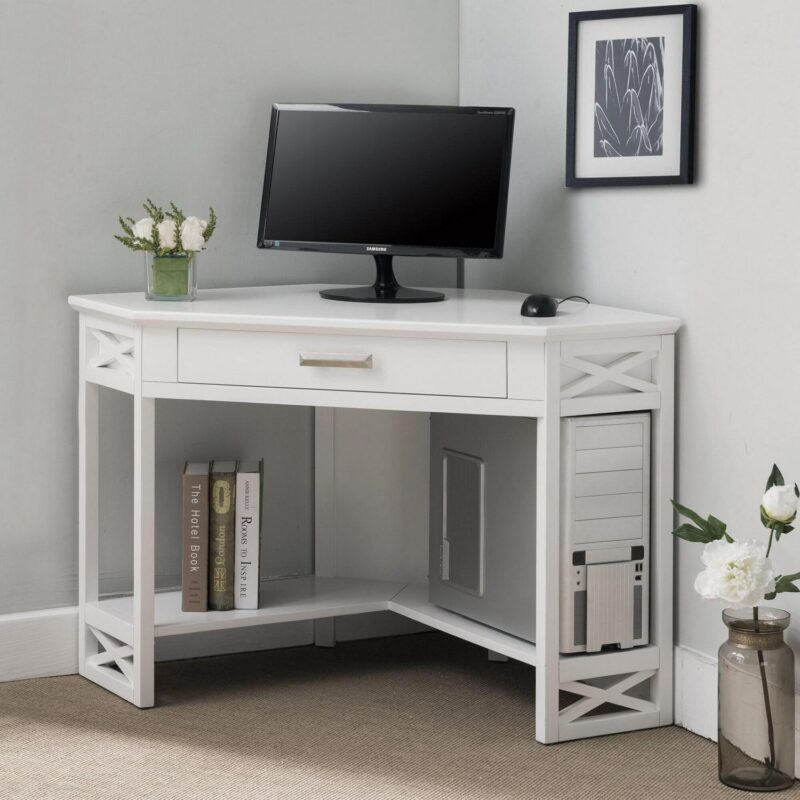 Leick Home Home Office 48-Inches White Classic Oak Corner desk - Image 7