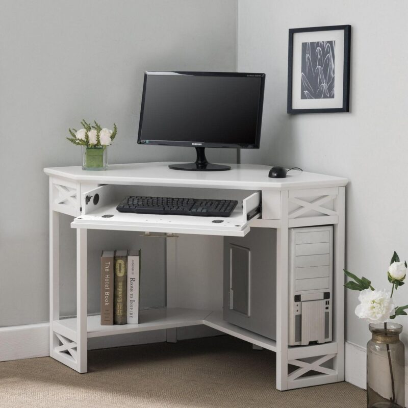 Leick Home Home Office 48-Inches White Classic Oak Corner desk - Image 3
