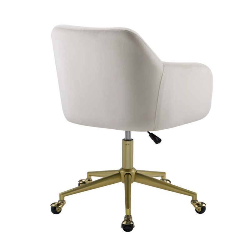 Linon Imogen Gold Steel Transitional Ergonomic Adjustable Height Swivel Upholstered Desk Chair - Image 3