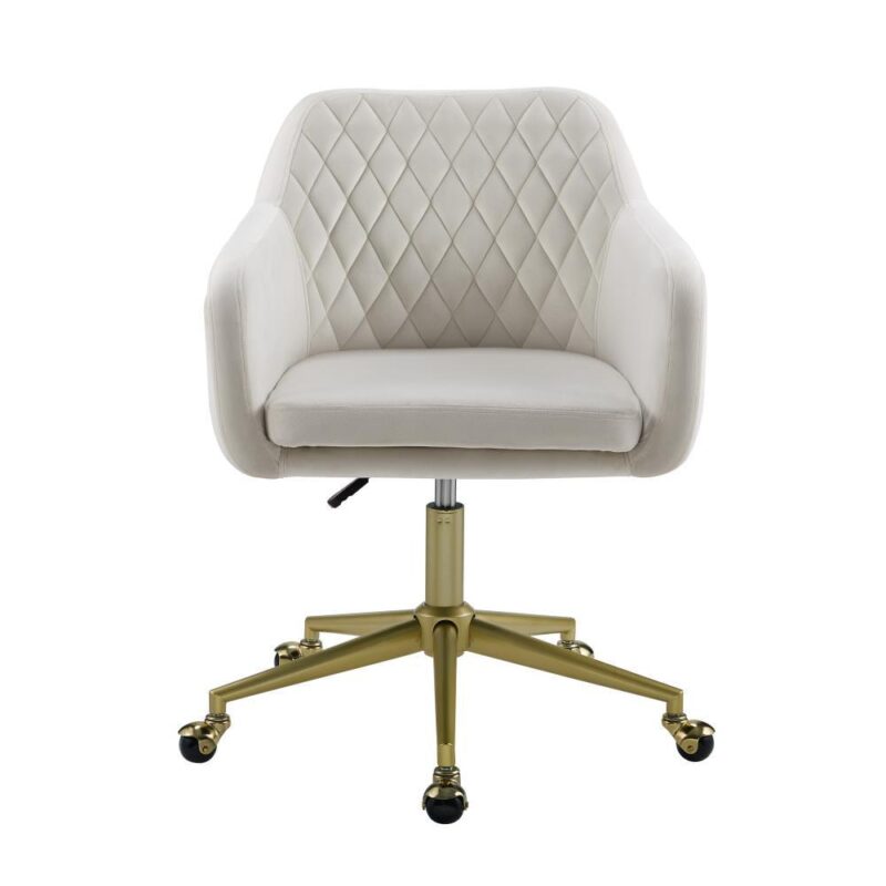 Linon Imogen Gold Steel Transitional Ergonomic Adjustable Height Swivel Upholstered Desk Chair