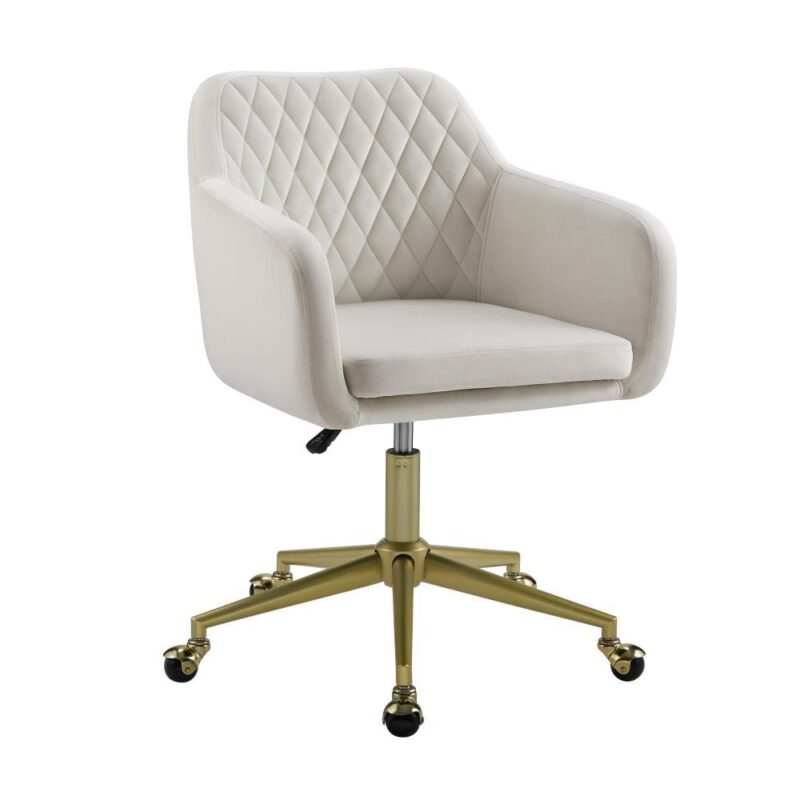 Linon Imogen Gold Steel Transitional Ergonomic Adjustable Height Swivel Upholstered Desk Chair - Image 2