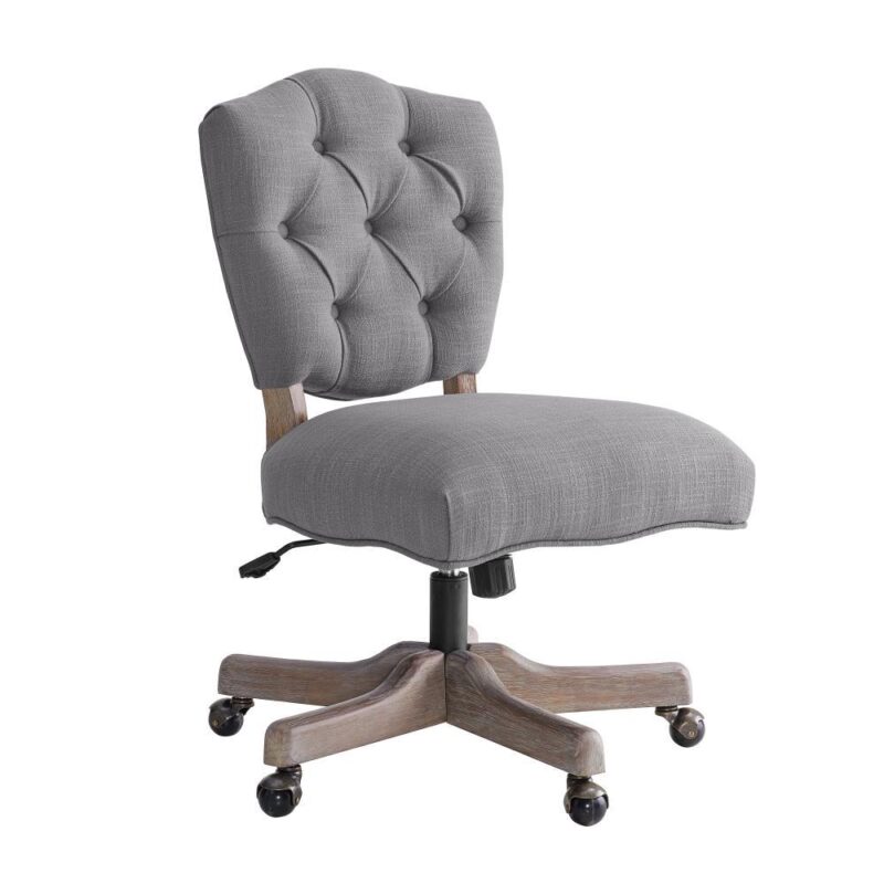 Linon Kelsey Gray Transitional Ergonomic Adjustable Height Swivel Upholstered Desk Chair - Image 3