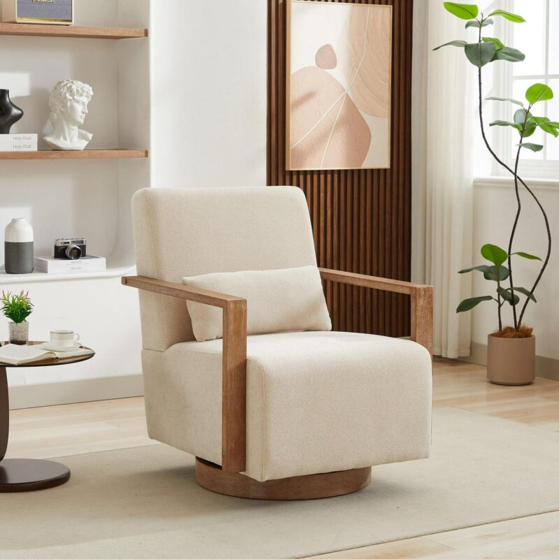 Lycvki Casual Beige Linen Swivel Accent Chair