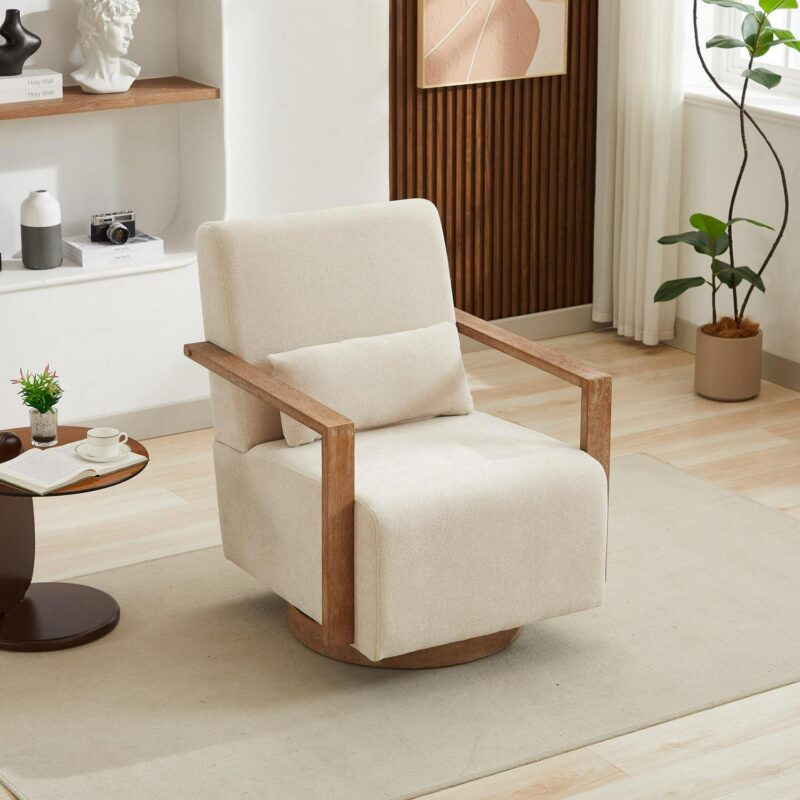 Lycvki Casual Beige Linen Swivel Accent Chair - Image 3