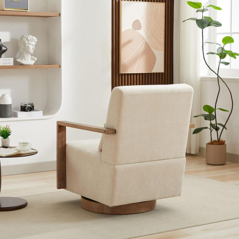 Lycvki Casual Beige Linen Swivel Accent Chair - Image 4