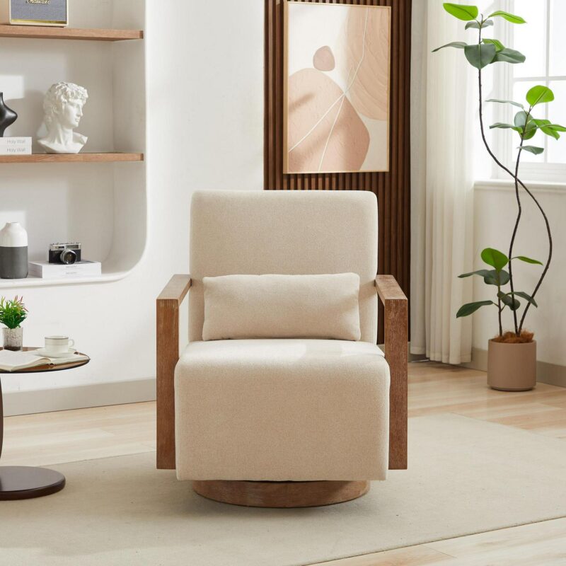 Lycvki Casual Beige Linen Swivel Accent Chair - Image 2