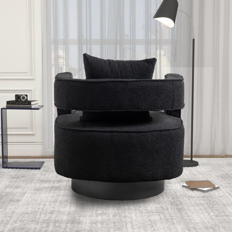 Lycvki Casual Black Boucle Swivel Accent Chair - Image 2