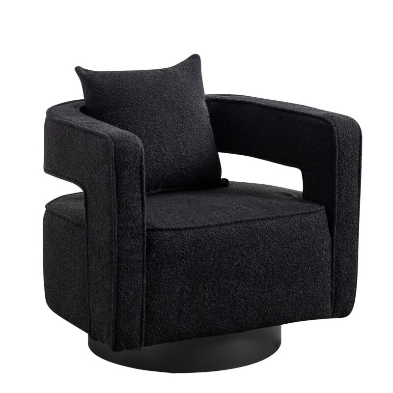 Lycvki Casual Black Boucle Swivel Accent Chair
