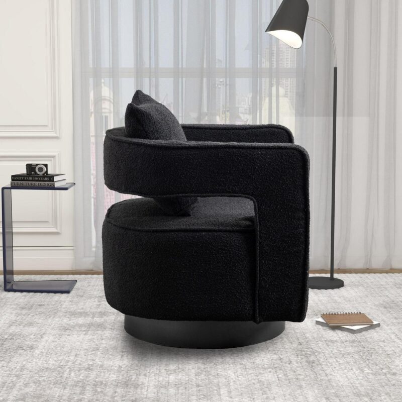 Lycvki Casual Black Boucle Swivel Accent Chair - Image 3
