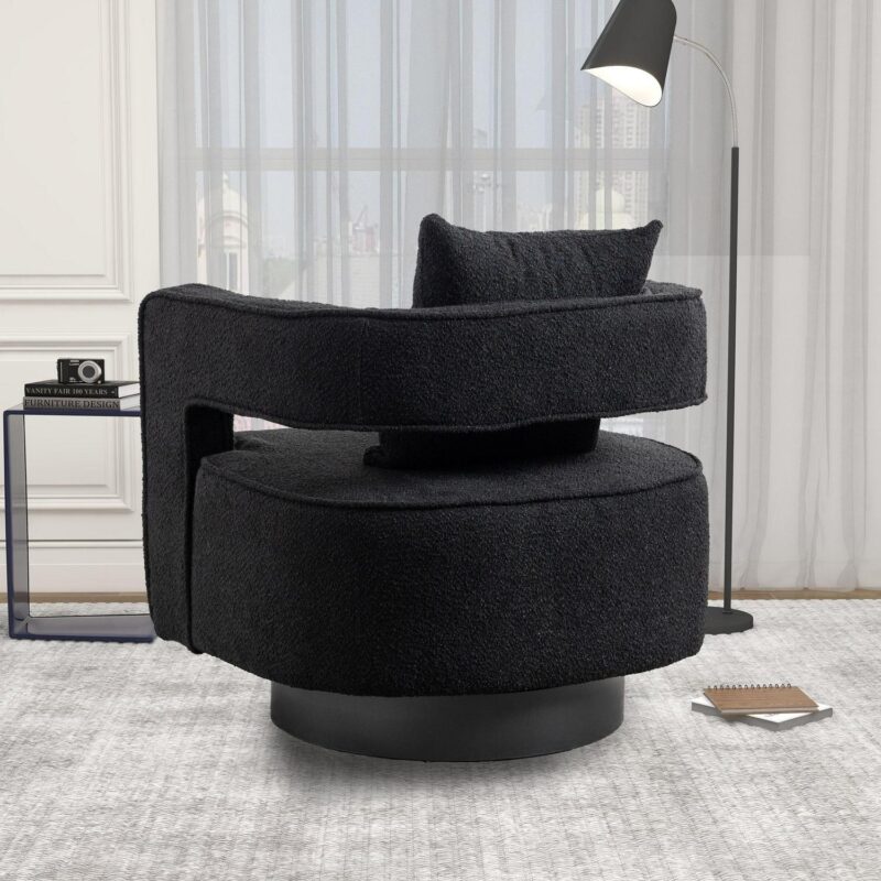 Lycvki Casual Black Boucle Swivel Accent Chair - Image 4