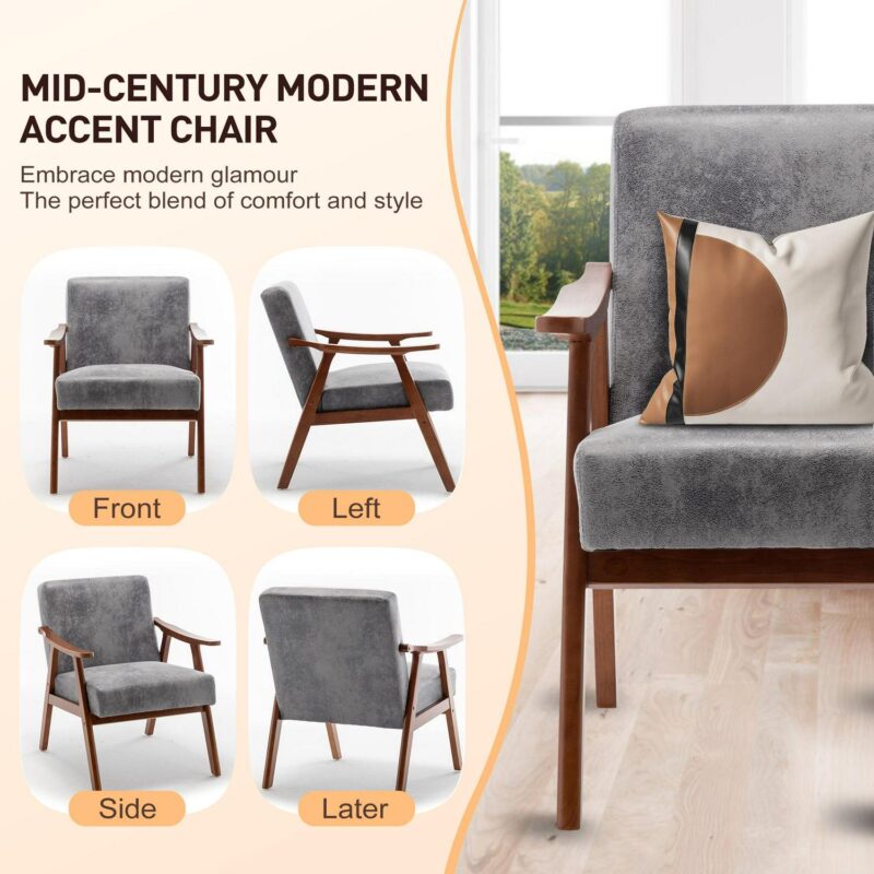 Lycvki Casual Grey Velvet Accent Chair - Image 5