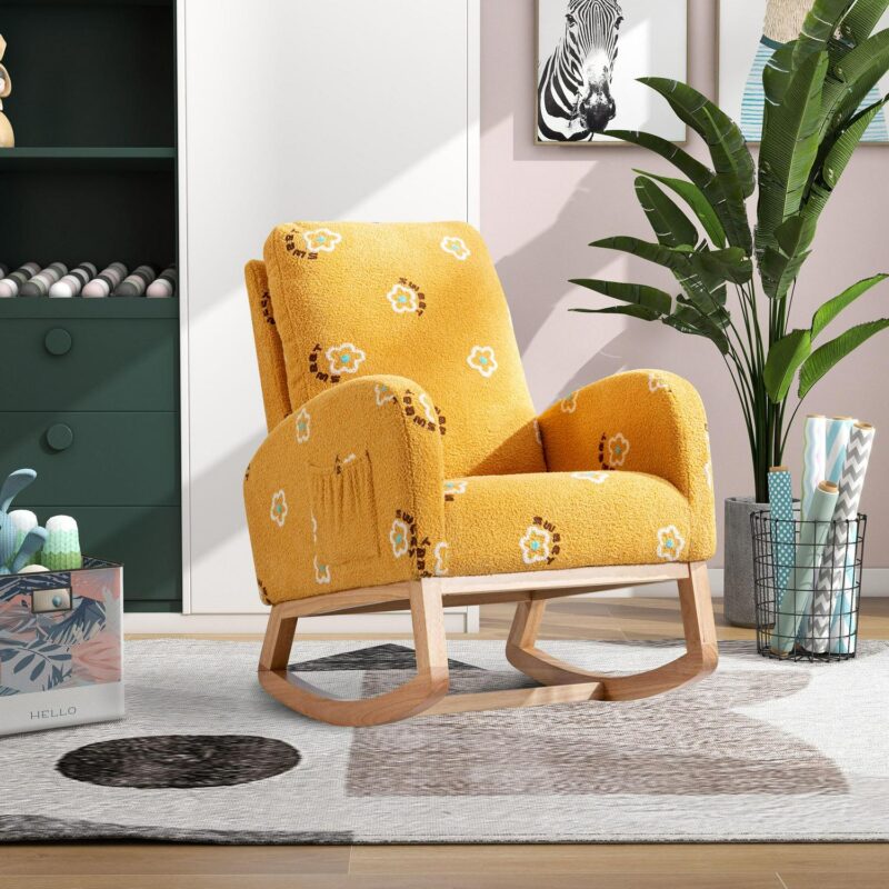 Lycvki Casual Yellow Boucle Rocking Chair - Image 4
