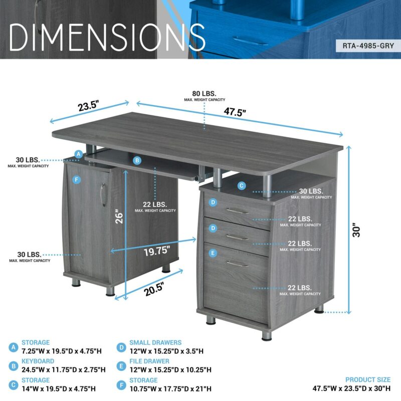 Maocao Hoom 23.5-in Gray Modern/Contemporary Computer desk - Image 8