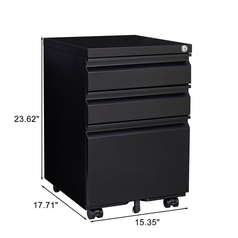 Maocao Hoom Black 3 -Drawer 15.35-in File Cabinet - Image 5