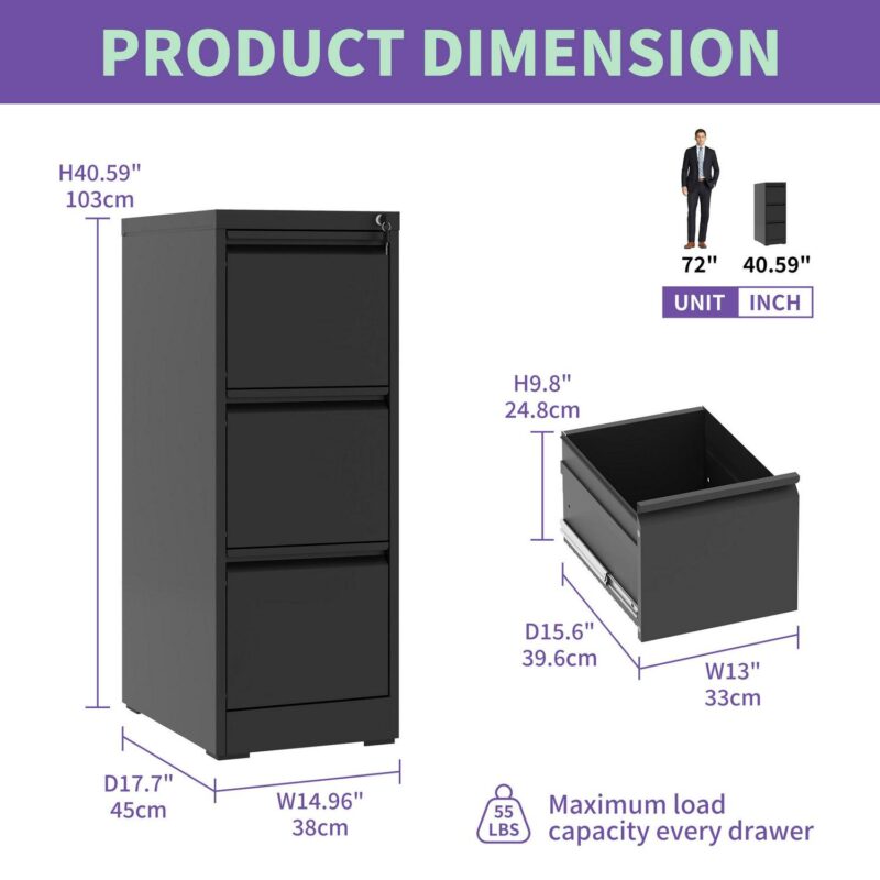 Maocao Hoom Black 3 -Drawer 14.96-in File Cabinet - Image 3
