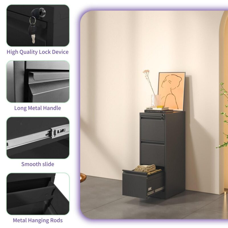 Maocao Hoom Black 3 -Drawer 14.96-in File Cabinet - Image 5
