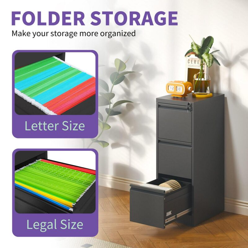 Maocao Hoom Black 3 -Drawer 14.96-in File Cabinet - Image 6