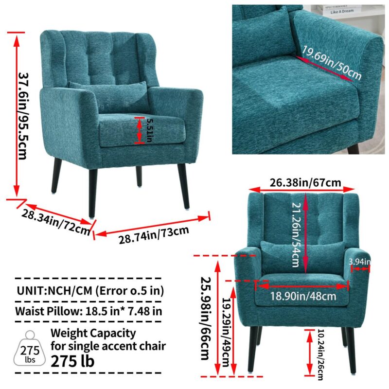 Maocao Hoom Modern Teal Chenille Accent Chair - Image 2