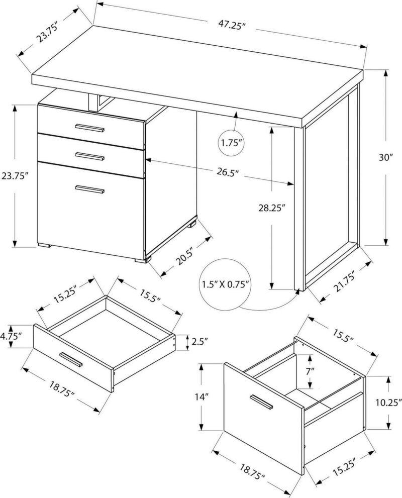 Monarch Specialties 47.25-Inches White Modern/Contemporary Computer desk - Image 4