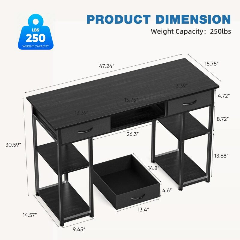 Mondawe 47.24-Inches Black Modern/Contemporary Writing desk - Image 9