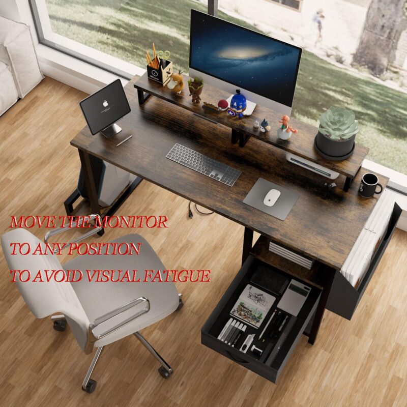 Mondawe 47.24-Inches Brown Modern/Contemporary Computer desk Hutch Included - Image 3