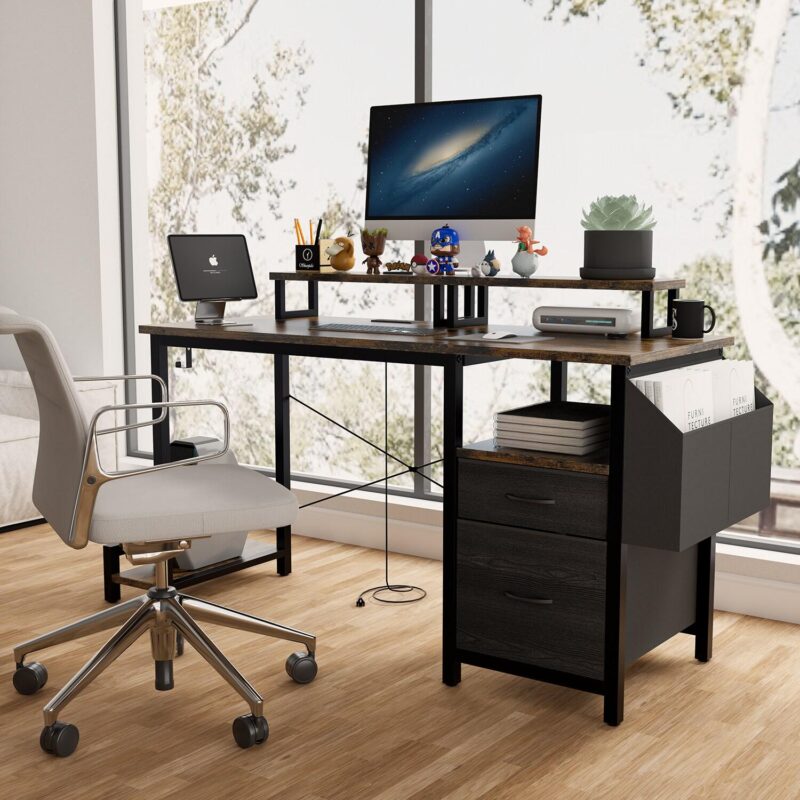 Mondawe 47.24-Inches Brown Modern/Contemporary Computer desk Hutch Included - Image 2