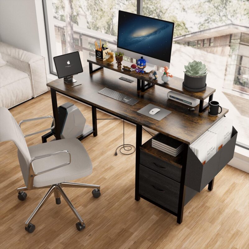 Mondawe 47.24-Inches Brown Modern/Contemporary Computer desk Hutch Included