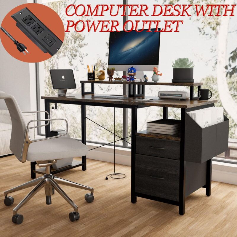 Mondawe 47.24-Inches Brown Modern/Contemporary Computer desk Hutch Included - Image 4