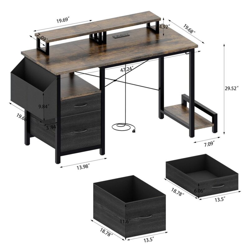 Mondawe 47.24-Inches Brown Modern/Contemporary Computer desk Hutch Included - Image 9