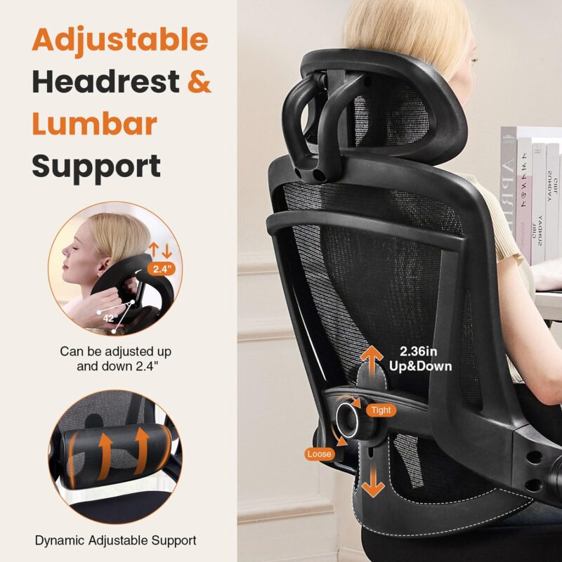 Mondawe Black Contemporary Ergonomic Adjustable Height Swivel Mesh Executive Chair - Image 4