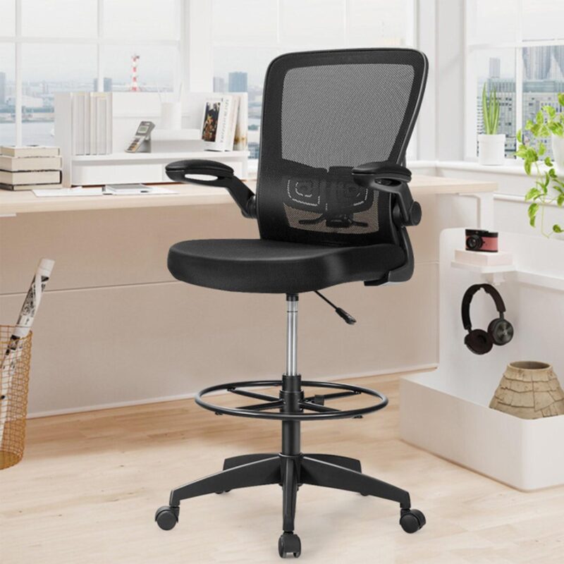 Mondawe Black Contemporary Ergonomic Adjustable Height Swivel Mesh Drafting Chair - Image 3