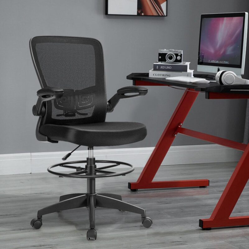 Mondawe Black Contemporary Ergonomic Adjustable Height Swivel Mesh Drafting Chair - Image 4