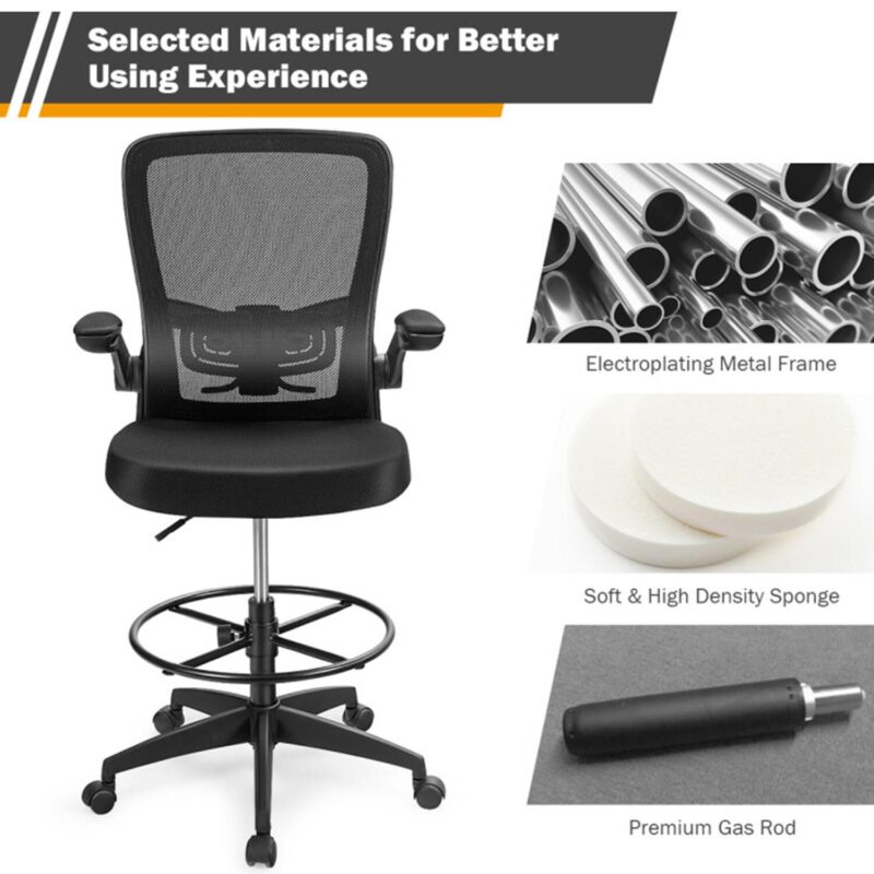 Mondawe Black Contemporary Ergonomic Adjustable Height Swivel Mesh Drafting Chair - Image 8