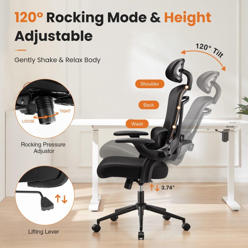 Mondawe Black Contemporary Ergonomic Adjustable Height Swivel Mesh Executive Chair - Image 7