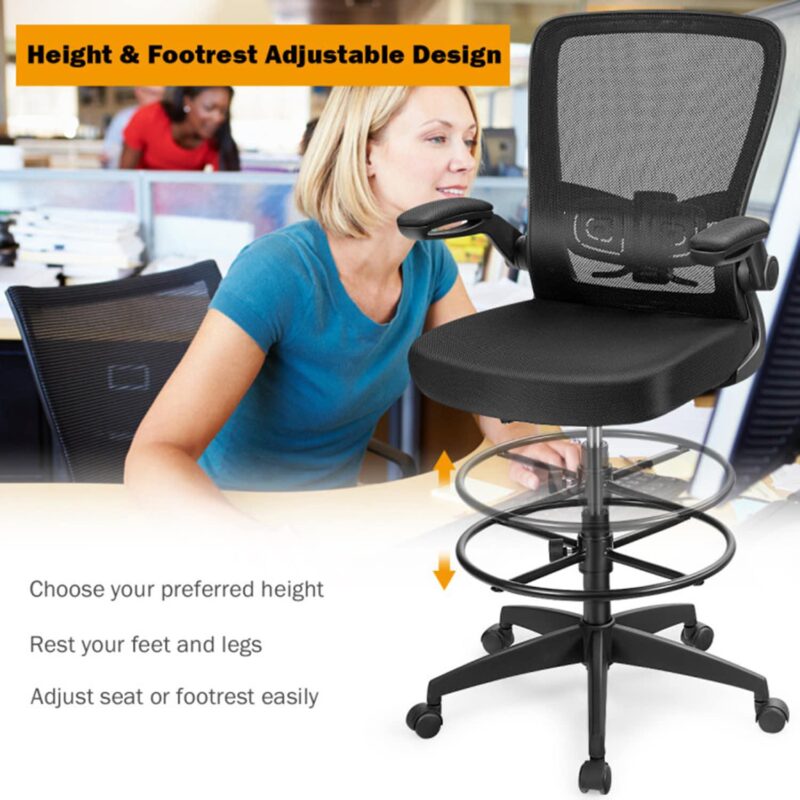 Mondawe Black Contemporary Ergonomic Adjustable Height Swivel Mesh Drafting Chair - Image 5
