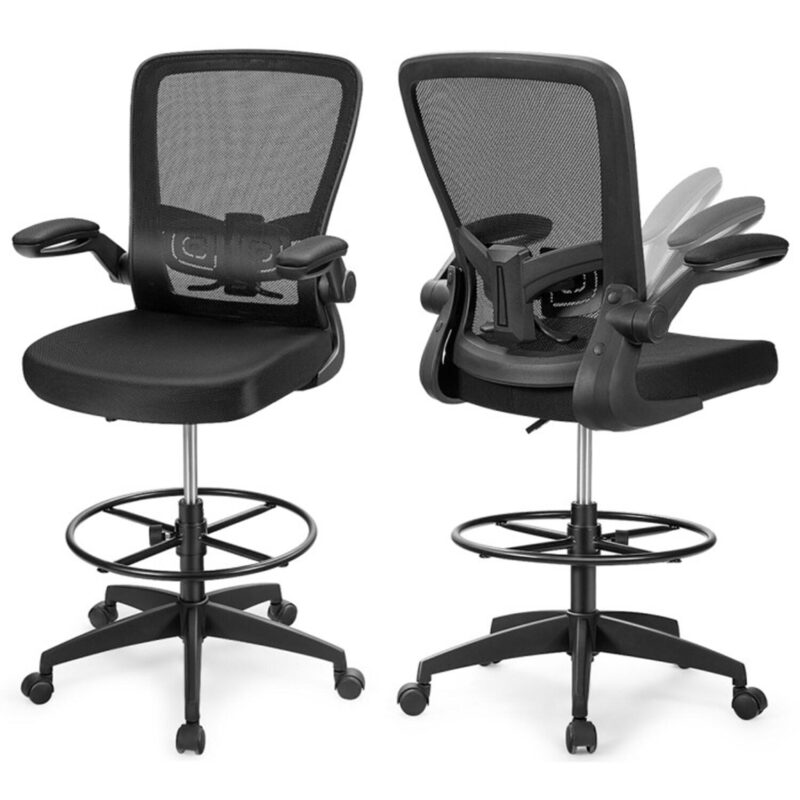 Mondawe Black Contemporary Ergonomic Adjustable Height Swivel Mesh Drafting Chair
