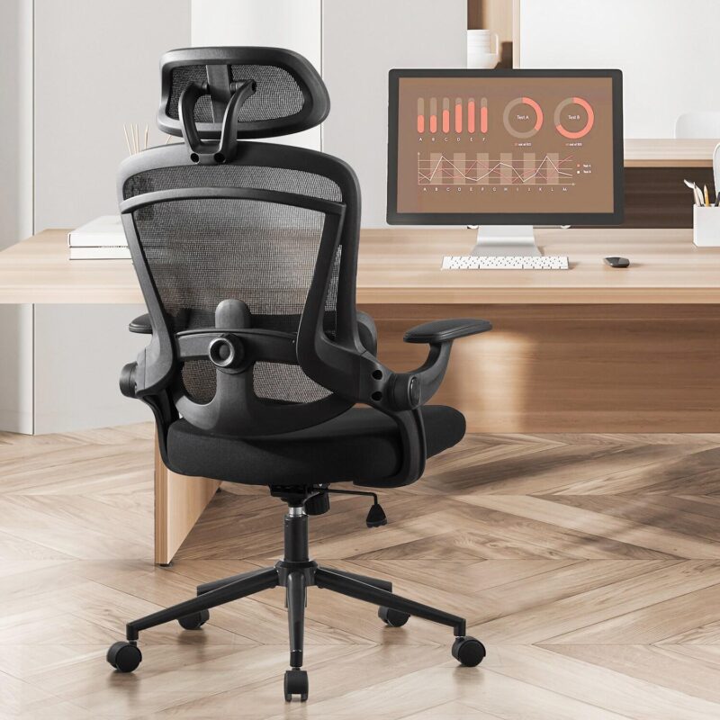 Mondawe Black Contemporary Ergonomic Adjustable Height Swivel Mesh Executive Chair - Image 3