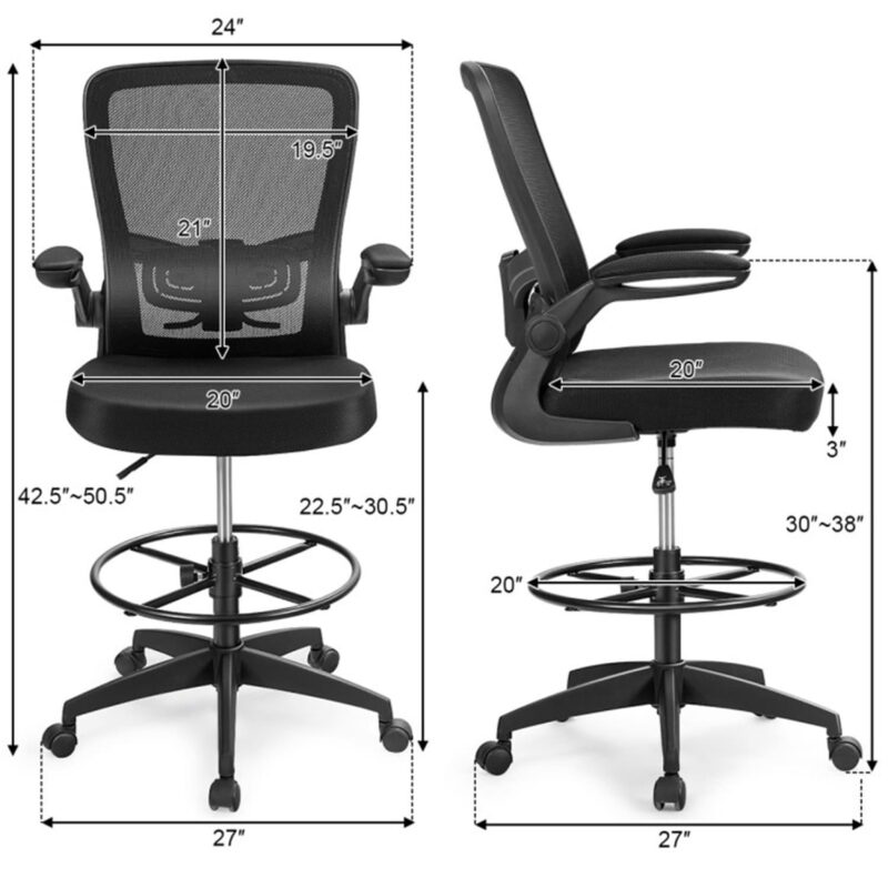 Mondawe Black Contemporary Ergonomic Adjustable Height Swivel Mesh Drafting Chair - Image 12