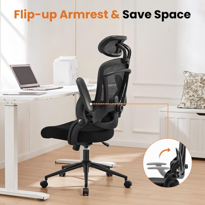 Mondawe Black Contemporary Ergonomic Adjustable Height Swivel Mesh Executive Chair - Image 5