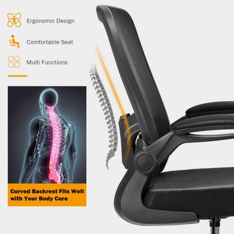 Mondawe Black Contemporary Ergonomic Adjustable Height Swivel Mesh Drafting Chair - Image 7