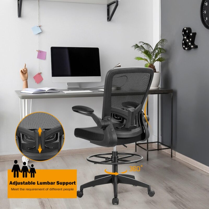 Mondawe Black Contemporary Ergonomic Adjustable Height Swivel Mesh Drafting Chair - Image 6